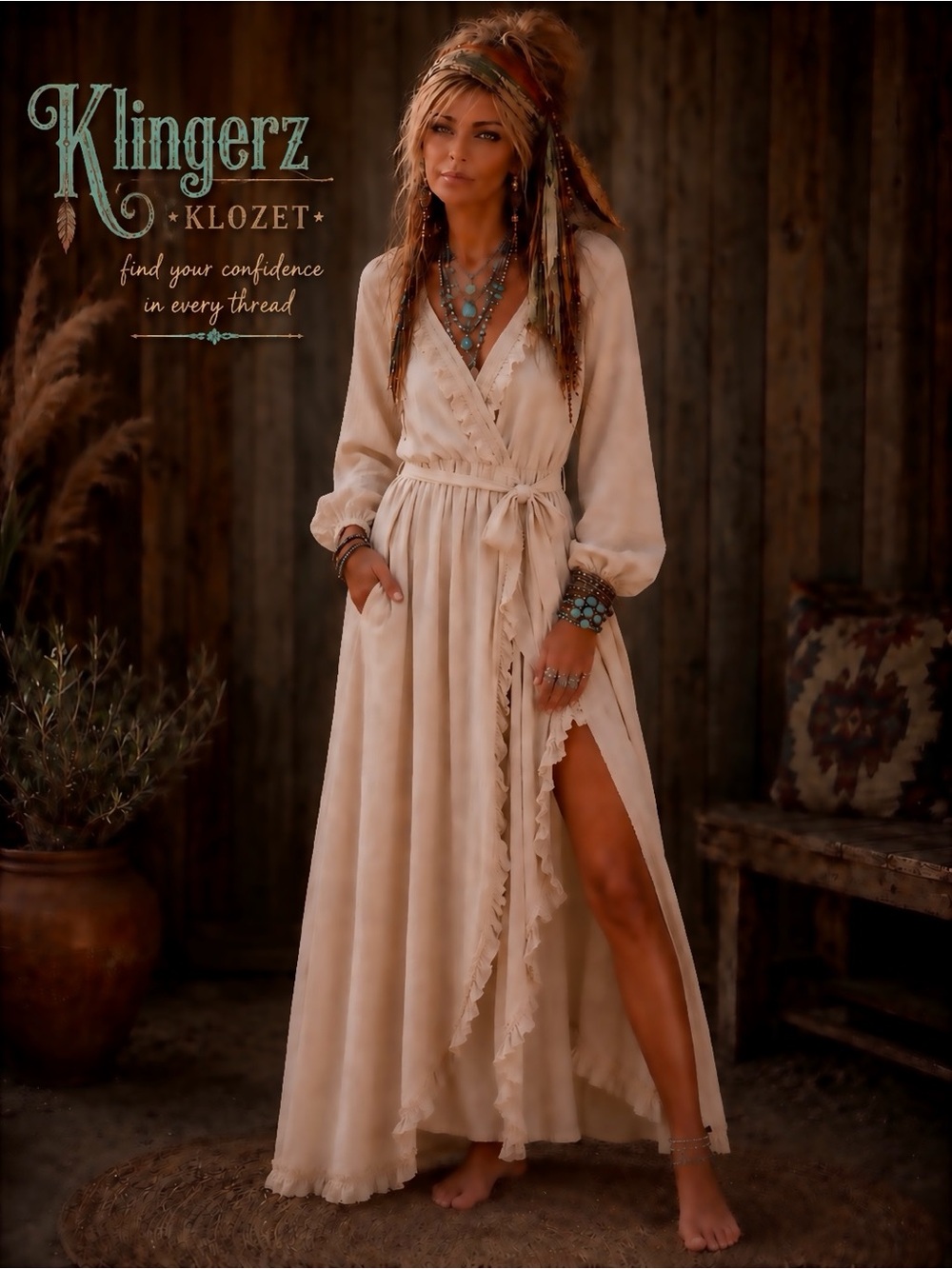 Stunning coastal cowgirl boho western Maxi Dress